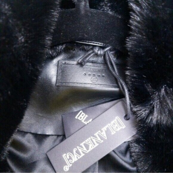 NWT BlankNYC In The Moment Faux Fur Vegan Leather Trench Coat XL Black Belted - Picture 6 of 15